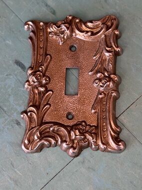 Vintage light switch cover brass ornate roses mcm